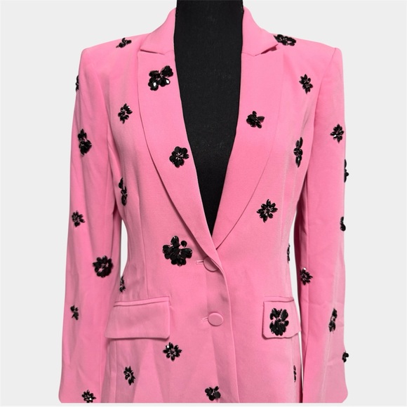 Cinq à Sept Cheyenne Blazer Pink Embellished Floral Jacket Sz 6 Designer Chic - Picture 5 of 14
